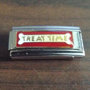 Treat Time and bone on red enamel 9mm Italian charm bracelet superlink new